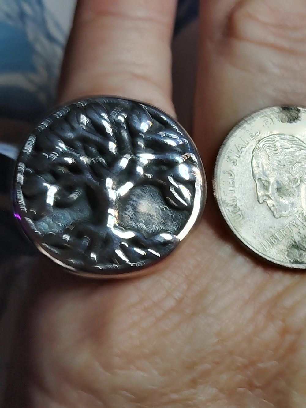 🐺XL-Sterling Silver Tree of Life Statement Ring - Women Jewelry. Size 6